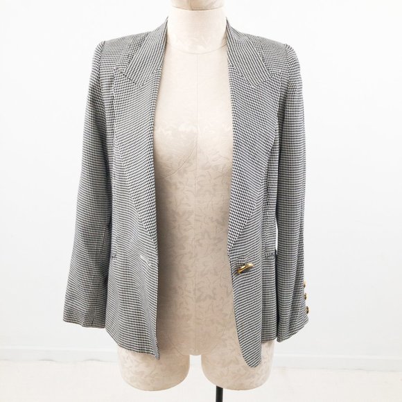 Vintage 90s 6 Silk Houndstooth Blazer - Picture 9 of 10